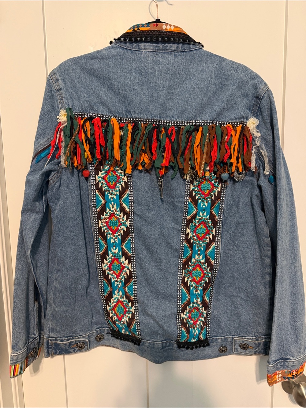 Up Cycled Artisan Made Colorful Heavily Embellished Cotton Denim Jacket - Picture 4 of 16
